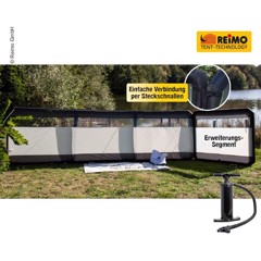Utomhus REIMO Hooge Air 480 vindskydd med transparenta fönster, snabbspännen och manuell pump.
